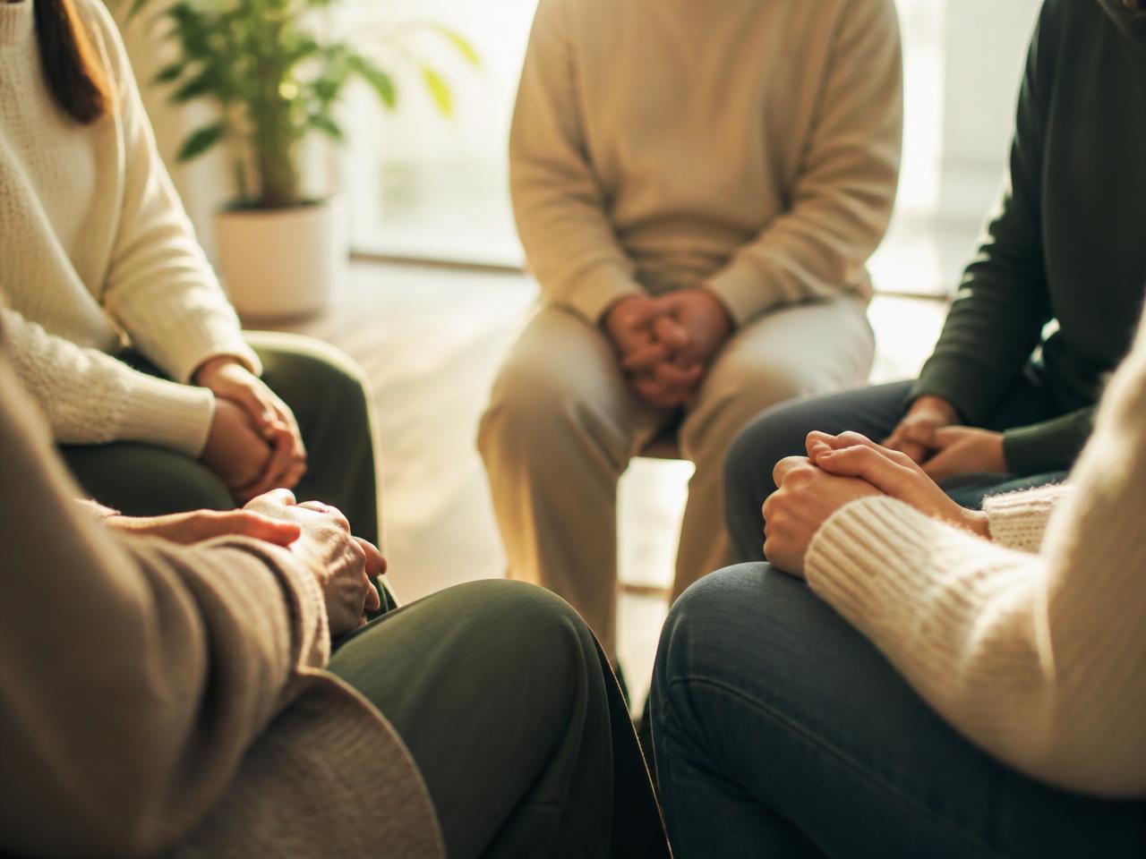 People sitting together in a quiet support circle